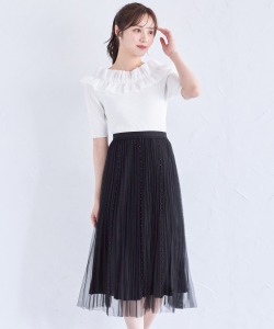 ビーズ付きウエストプチフリルプリーツチュールスカート【ricotea リコティア】 tocco closet(トッコクローゼット)　＊スペシャルプライス品につき返品/キャンセル/配送日指定不可/ラッピング不可/少量在庫のセールの為交換は出来かねる場合がございます。