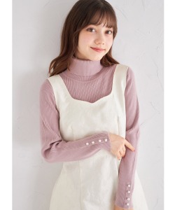 つい触りたくなる柔らか素材♪袖口パール付きタートルネックマシュマロタッチリブニットプルオーバー【rioletta】 tocco closet　＊スペシャルプライス品につき返品/キャンセル/配送日指定不可/ラッピング不可/少量在庫のセールの為交換は出来かねる場合がございます。