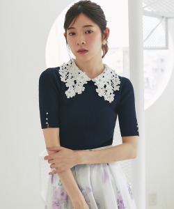 ２ＷＡＹフラワーレース襟付きリブニットプルオーバー【romony ロモニー】 ≪tocco closet luxe≫ ※少量の在庫確保による再販売の為、交換は出来かねる場合がございます。予めご了承ください。