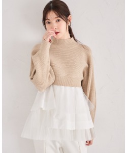 リブニット×チュールフリルレイヤードトップス 【rosanna ロザンナ】 tocco closet ＊スペシャルプライス品につき返品/キャンセル/配送日指定不可/ラッピング不可/少量在庫のセールの為交換は出来かねる場合がございます。