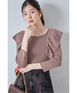 フリル付き七分袖ラメ入りニットプルオーバー 【rupine ルピネ】 tocco closet(トッコクローゼット)＊スペシャルプライス品につき返品/キャンセル/配送日指定不可/ラッピング不可/少量在庫のセールの為交換は出来かねる場合がございます。