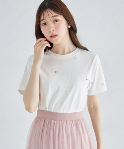 パール×ビジューコンパクトTシャツ【salimas サリマス】 tocco closet(トッコクローゼット) ＊スペシャルプライス品につき返品/キャンセル/配送日指定不可/ラッピング不可/少量在庫のセールの為交換は出来かねる場合がございます。