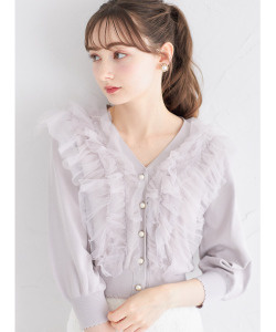 パール釦チュールフリル付きカーディガン 7月22日(月)オフィシャルサイト限定再販☆【shesly シェスリー】 tocco closet(トッコクローゼット)※少量の在庫確保による再販売の為、交換は出来かねる場合がございます。予めご了承ください。