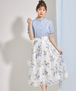 シアーフラワープリントフレアスカート【shetie シェルティ】 tocco closet(トッコクローゼット)≪Romantic Summer Blue≫