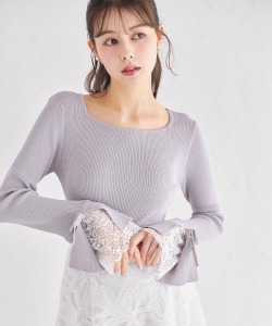 りぼん付き袖口レース切り替えリブニットプルオーバー 3月29日(土)再販&新色アイスグレー登場☆【sholus ショーラス】 tocco closet(トッコクローゼット)≪color collection 2024≫