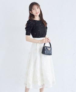 フラワー刺繍オーガンジーボリュームフレアスカート【shrite シュリット】≪tocco closet luxe≫＊スペシャルプライス品につき返品/キャンセル/配送日指定不可/ラッピング不可/少量在庫のセールの為交換は出来かねる場合がございます。