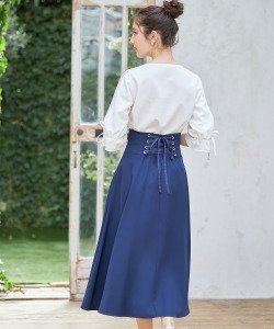 バックレースアップハイウエストフレアスカート【sogno ソーニョ】 tocco closet(トッコクローゼット)　＊スペシャルプライス品につき返品/キャンセル/配送日指定不可/ラッピング不可/少量在庫のセールの為交換は出来かねる場合がございます。