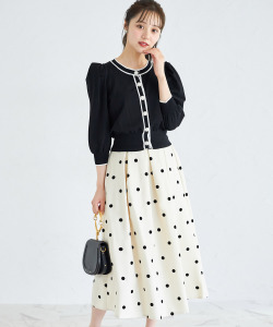 ドット・ハートフロッキープリントタックフレアスカート 1月3日(金)オフィシャルサイト限定再販☆【sonery ソネリー】 tocco closet(トッコクローゼット)※少量の在庫確保による再販売の為、交換は出来かねる場合がございます。予めご了承ください。