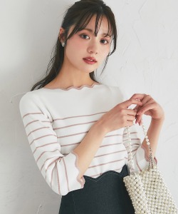 スカラップカットボーダーニットプルオーバー 【sorenia ソレニア】 tocco closet(トッコクローゼット)＊スペシャルプライス品につき返品/キャンセル/配送日指定不可/ラッピング不可/少量在庫のセールの為交換は出来かねる場合がございます。