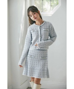 飾りポケット装飾ツイード風ニットミニスカート【sorina ソリナ】 tocco closet(トッコクローゼット) ＊スペシャルプライス品につき返品/キャンセル/配送日指定不可/ラッピング不可/少量在庫のセールの為交換は出来かねる場合がございます。