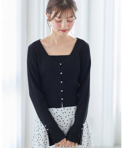 ベーシックキャミソール×プチハート釦カーディガンのリブニットアンサンブル  tocco closet ＊スペシャルプライス品につき返品/キャンセル/配送日指定不可/ラッピング不可/少量在庫のセールの為交換は出来かねる場合がございます。