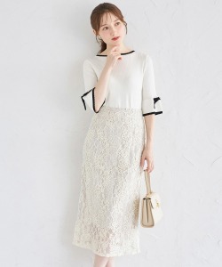 ライン刺繍入りレースタイトスカート【tellaria テラリア】 tocco closet(トッコクローゼット) ＊スペシャルプライス品につき返品/キャンセル/配送日指定不可/ラッピング不可/少量在庫のセールの為交換は出来かねる場合がございます。