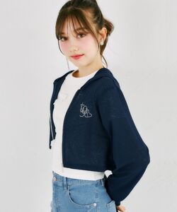 ホットフィックスビジューロゴ入り梨地シアーショート丈パーカーtocco closet(トッコクローゼット)