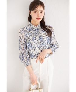 ラメサテンストライプ×リーフ柄プリントブラウス 5月12日(月)オフィシャルサイト限定再販☆【wilorina ウィロリナ】 tocco closet(トッコクローゼット)※少量の在庫確保による再販売の為、交換は出来かねる場合がございます。予めご了承ください。