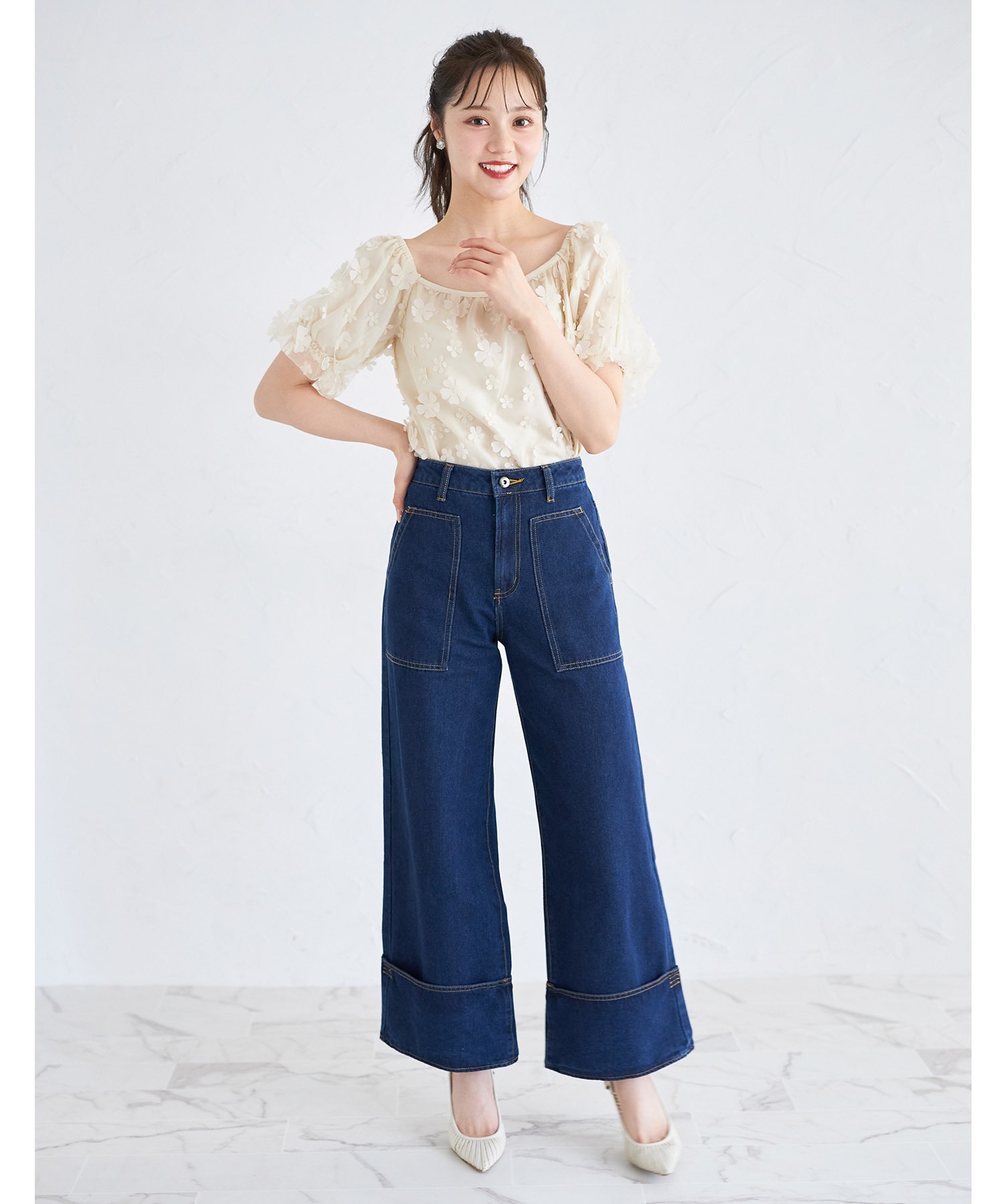 ステッチ入りワイドパンツ【lisabes リサベス】 tocco closet(トッコクローゼット)＊スペシャルプライス品につき返品/キャンセル/配送日指定不可/ラッピング不可/少量在庫のセールの為交換は出来かねる場合がございます。