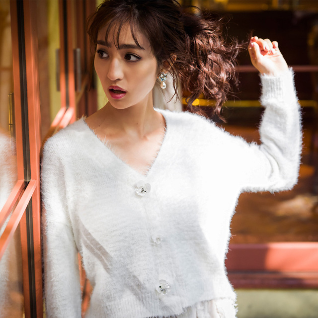 萌袖も狙えるお花つきほわほわニットカーデ Baiear バイエル Tocco