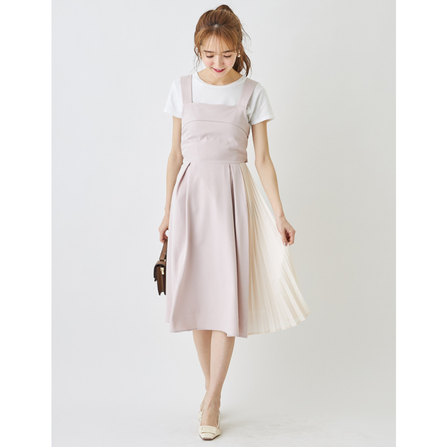 後ろりぼん付きサイドプリーツ切替ワンピース