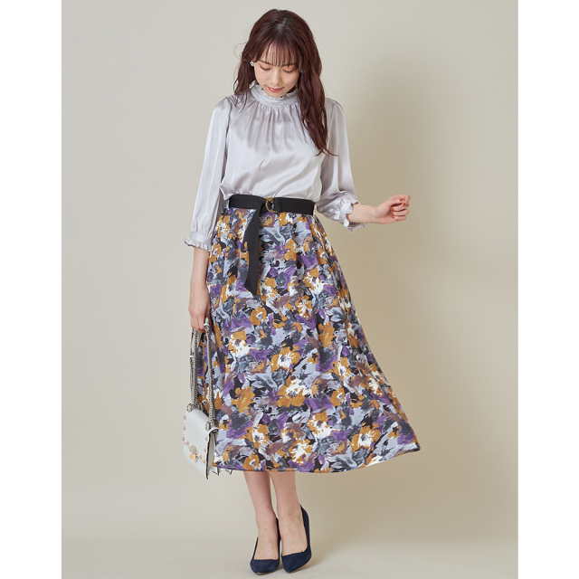 UNITED TOKYO アートプリント フレアスカート ベルト付き アートプリント フレアスカート ベルト付き
