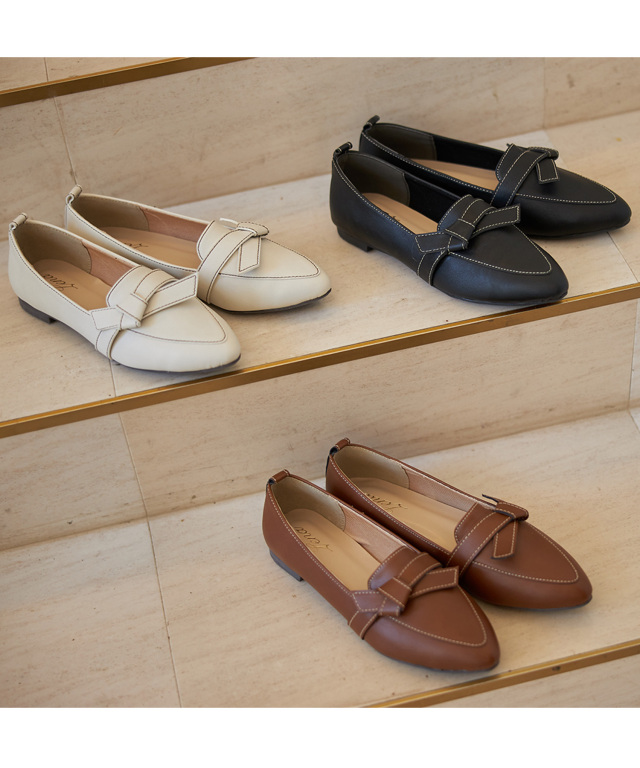 配色ステッチ入りリボンフラットシューズ Ceremony Style