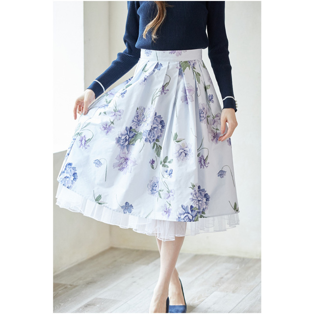 LINKABLEリンカブル 切り替えチュールスカートМ （デニムリメイク  