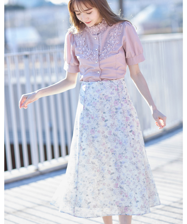 フラワープリントオーガンジーフレアスカート 