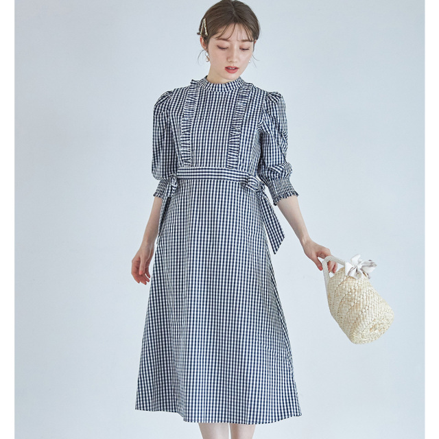2WAYサイドりぼんベスト付きギンガムチェックワンピース 