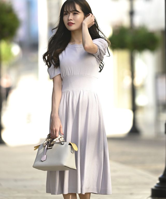 バックレースアップデザインシアーボリュームスリーブニットワンピース バックレースアップデザインシアーボリュームスリーブニットワンピース