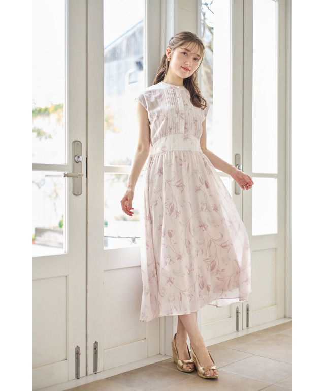 新品】シルクストライプ リボンタイシアーワンピース ボウタイ  