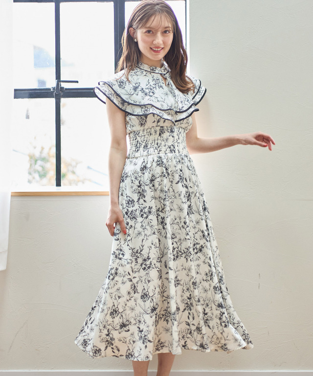 フォックス＆フラワートワルドジュイプリントケープカラーウエスト  