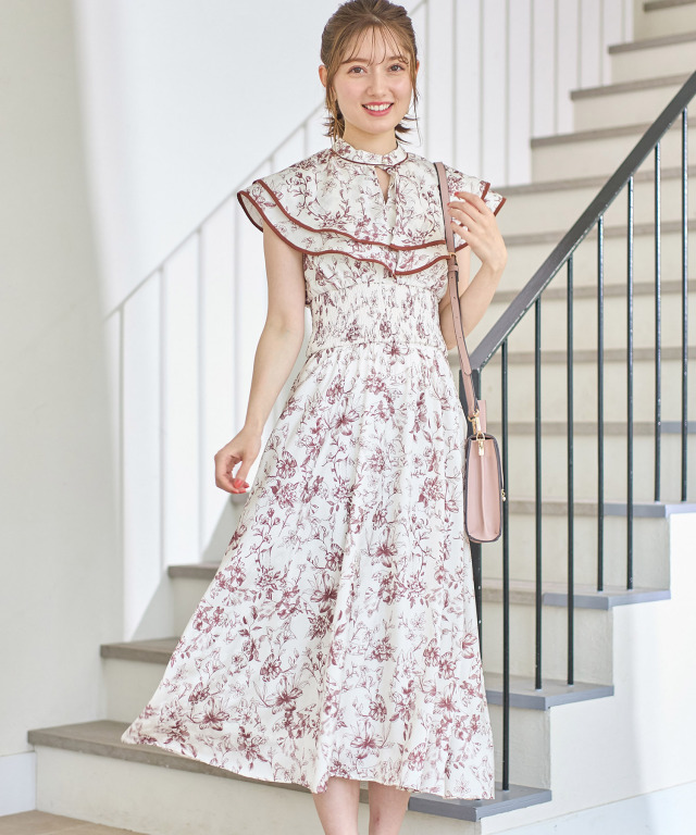 中古】 エトロETRO フラワープリントカシュクールワンピース 紫グレー  