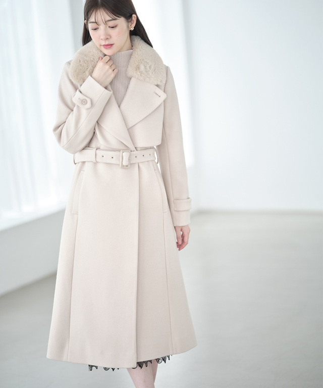 ベルト＆ファー付きマルチスタンドカラー3WAYヨークコート 