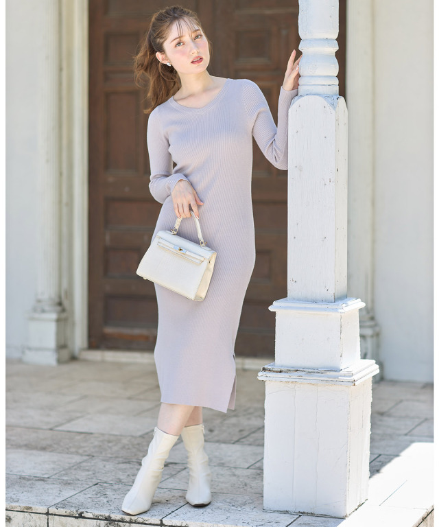 3.1 フィリップリム Vネックベルテッドワンピース 昂る ロング 七分袖 0 