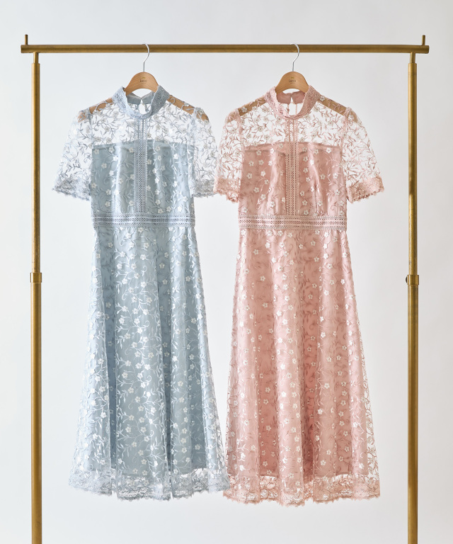 シアーフラワーエンブロイダリー×レースワンピース 