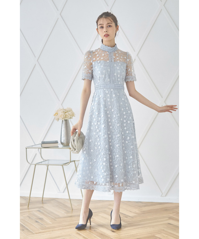 シアーフラワーエンブロイダリー×レースワンピース 