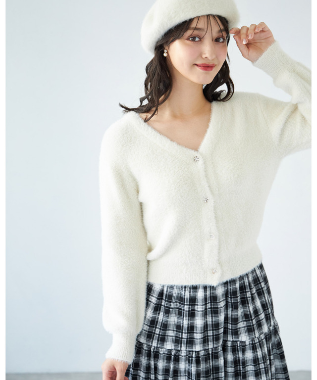 多種ビジュー釦シャギーニットカーディガン≪Shaggy and Fur Collection≫ 