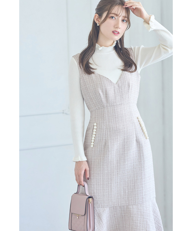 ポケットパール付きマーメイドラインツイードジャンパースカート 