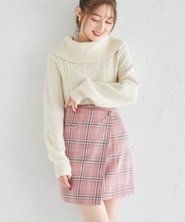 チェック柄ラップミニスカート
