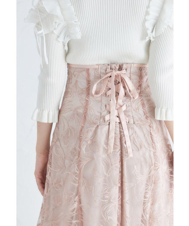 フラワー刺繍パイピングスカート 