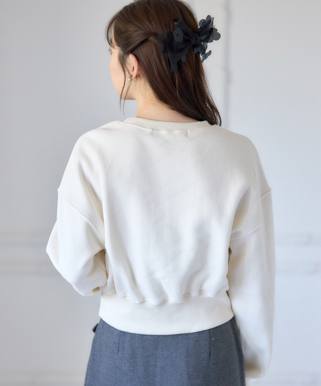 りぼん刺繍入り裏起毛スウェットプルオーバー
