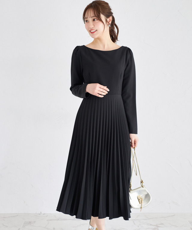 12 プリーツプリーズ⚫︎フレアワンピース⚫︎黒 ほしく 