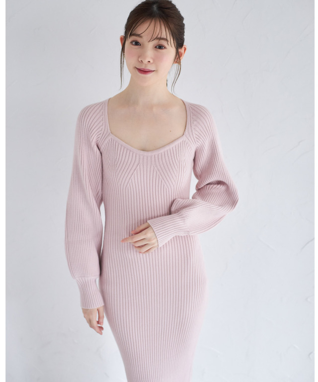 コットン★ルーシュ★バルーンスリーブ★ワンピース★ GANNI GOLDJAPAN 大きいサイズ レディース ワンピース ニット 長袖