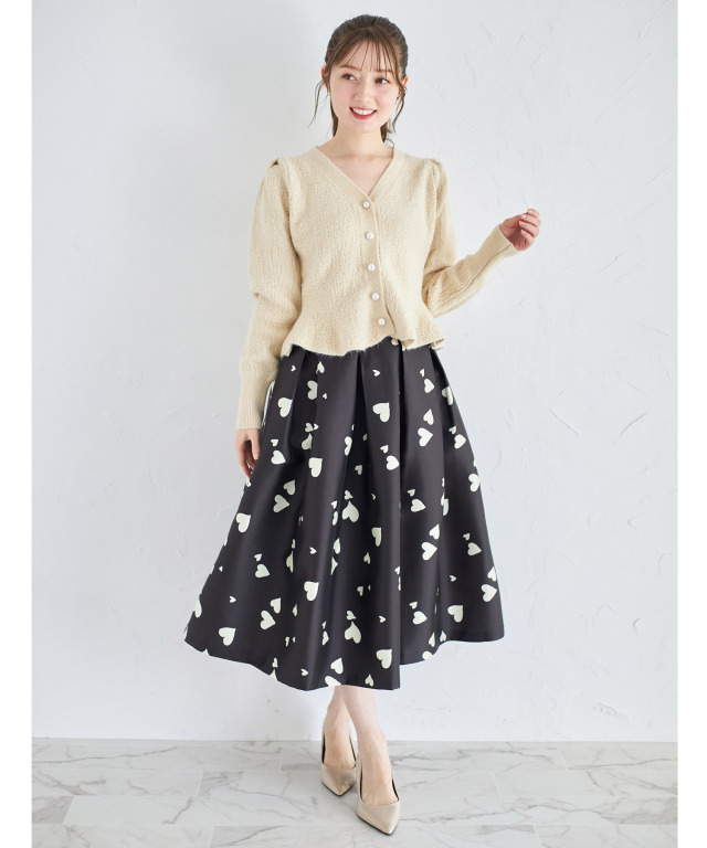 ハートプリントタックフレアスカート 