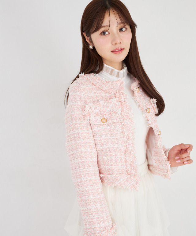 ゴールド釦フリンジミックスツイードジャケット