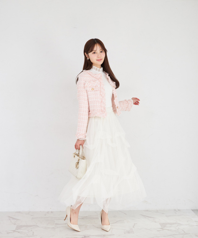 ゴールド釦フリンジミックスツイードジャケット