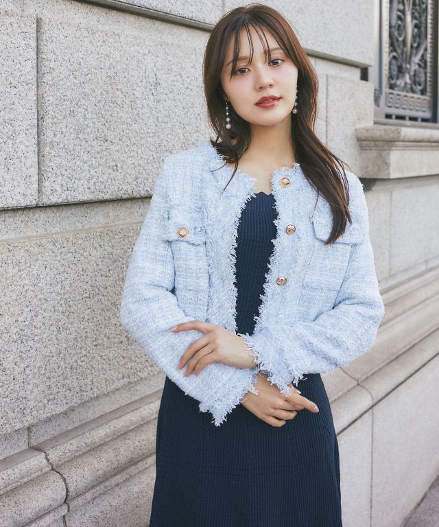 ゴールド釦フリンジミックスツイードジャケット