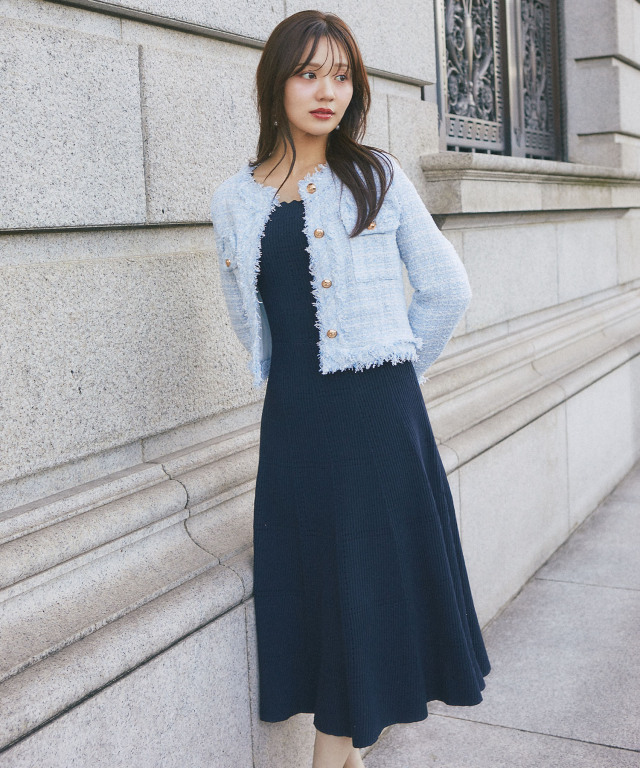 ゴールド釦フリンジミックスツイードジャケット