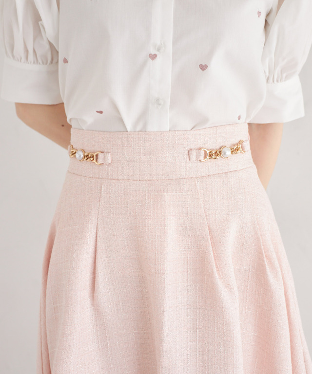 パールビット付きラメツイードタックフレアスカート 