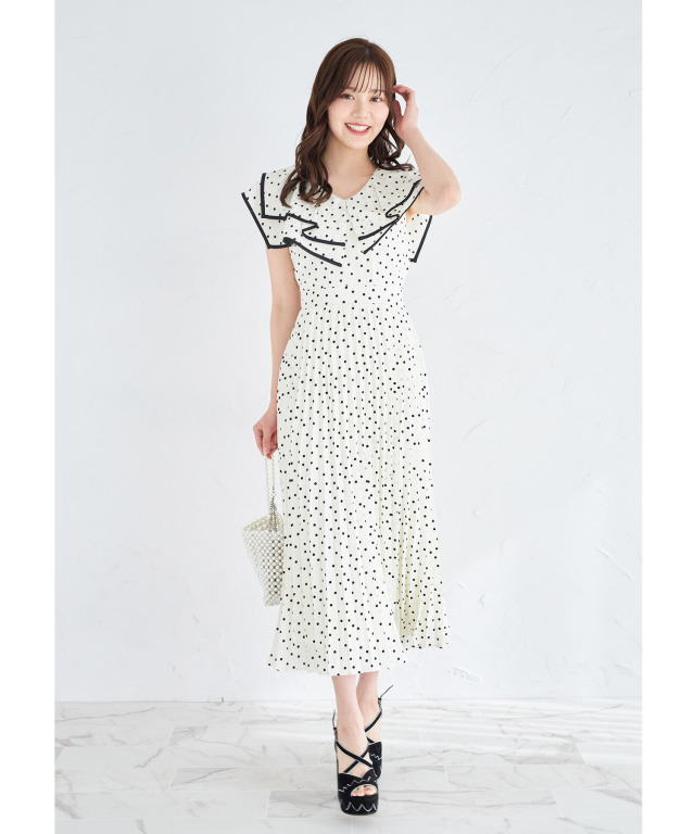 ウエストリボン付きフラワー&ドットアソートプリントビックカラー  