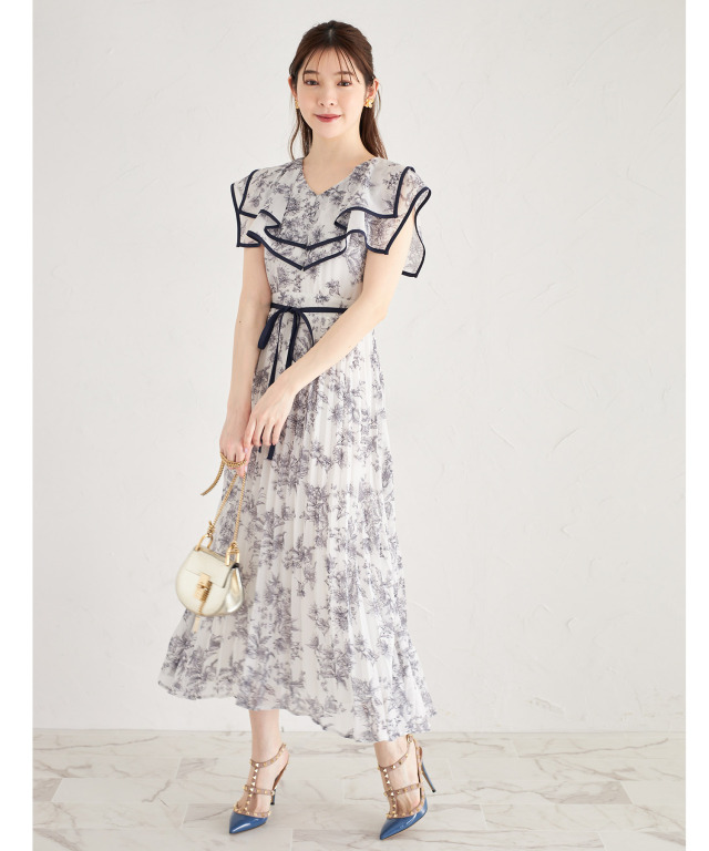 ウエストリボン付きフラワー&ドットアソートプリントビックカラー  