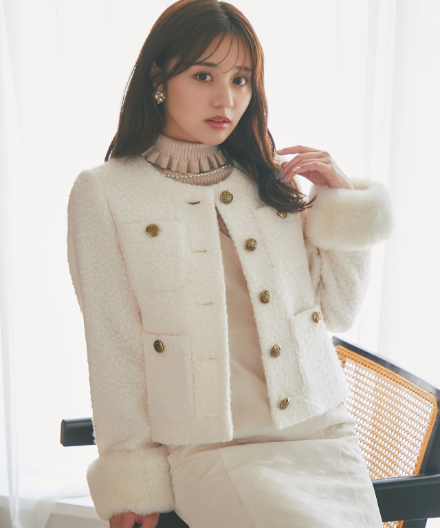 取り外し可能な袖口ファー付きブークレジャコット 